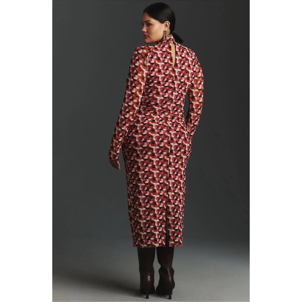 Anthropologie Long Sleeve Mock Neck Printed Slim Midi Dress Boho Womens MP